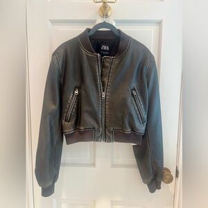 Zara distressed black bomber jacket. Size small. NWT.